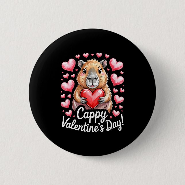 Cappy Valentine’s Day Cute Capybara Heart Design P Button (Front)