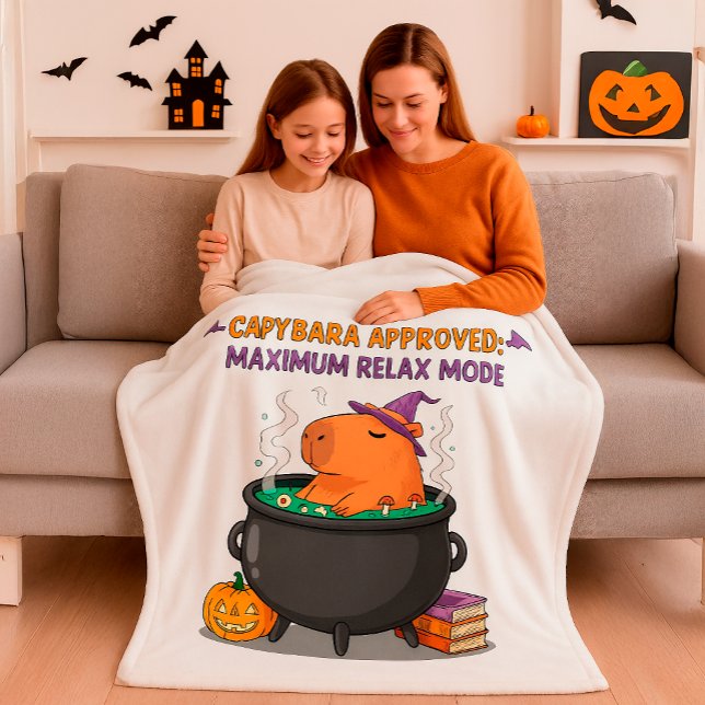 Cappybara Halloween Witch Wizard Cauldron Cozy Fleece Blanket (Creator Uploaded)
