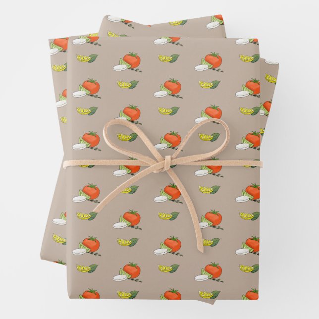 Caprese Italian Appetizer Chef Foodie Bride Gift Wrapping Paper Sheets (In situ)