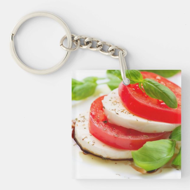 Caprese Salad. Tomato and Mozzarella slices Keychain (Front)