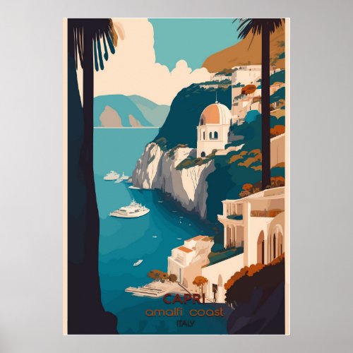 Capri Amalfi Coast Italy Vintage Travel Poster Art
