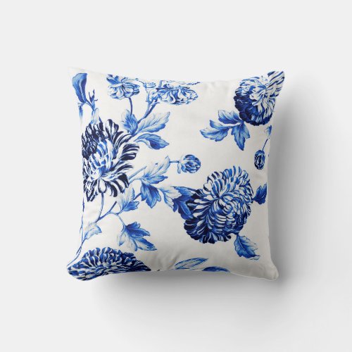 Capri Blue Botanical Floral Toile No2 Throw Pillow