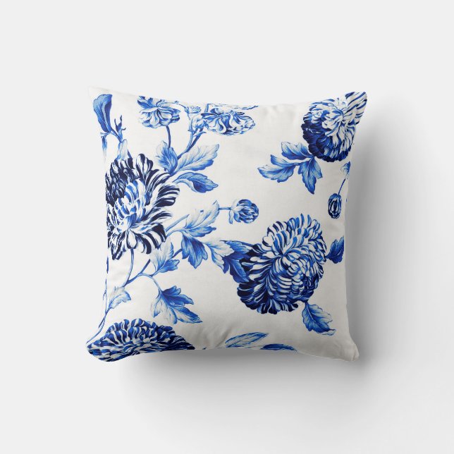 Capri Blue Botanical Floral Toile No.2 Throw Pillow (Front)