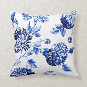 Capri Blue Botanical Floral Toile No.2 Throw Pillow