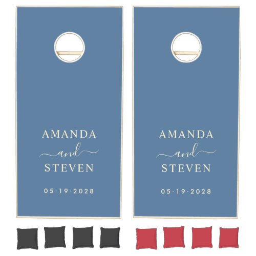 Capri Blue Couple Names with Wedding Date Cornhole Set