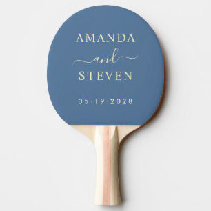 Capri Blue Couple Names with Wedding Date Ping Pong Paddle