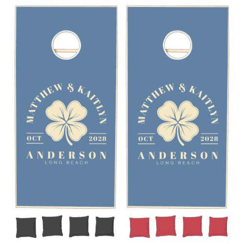 Capri Blue Irish Lucky Clover Wedding Crest Cornhole Set