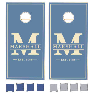 Capri Blue Name & Initial Overlay Cornhole Set