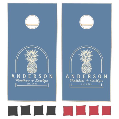 Capri Blue Pineapple Wedding Arch & Name Cornhole Set