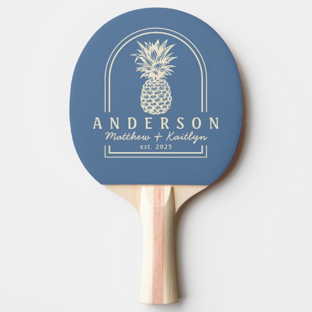 Capri Blue Pineapple Wedding Arch & Name Ping Pong Paddle (Front)