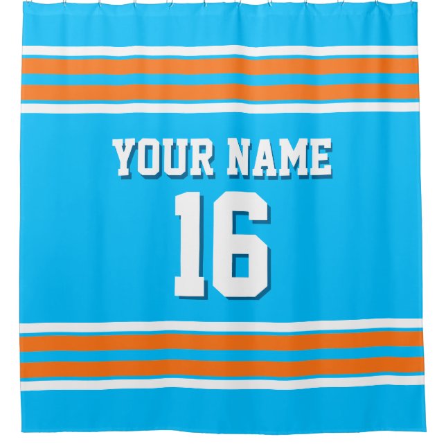 Capri Blue Pumpkin Orange Stripes Sports Jersey Shower Curtain (Front)