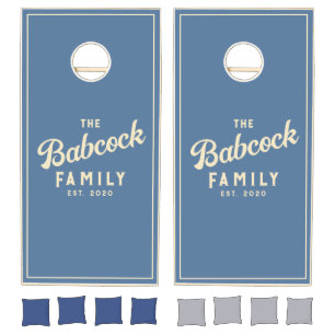 Capri Blue Retro Family Name & Year Cornhole Set