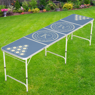 Capri Blue Wedding Monogram with Name & Date Beer Pong Table