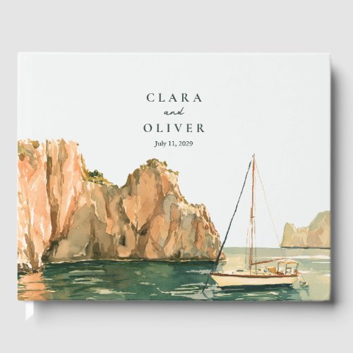 Capri Cove Rocky Cliffs Moored Sailboat Wedding Guest Book