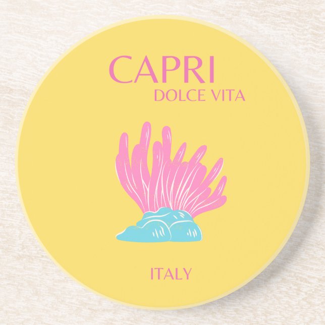 Capri Dolce Vita, Travel Art, Yellow Coaster (Front)