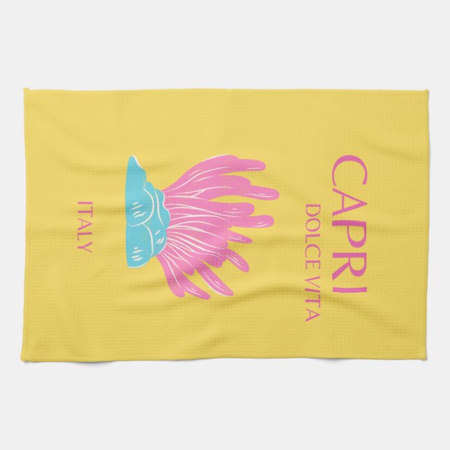 Capri Dolce Vita, Travel Art, Yellow Kitchen Towel (Horizontal)