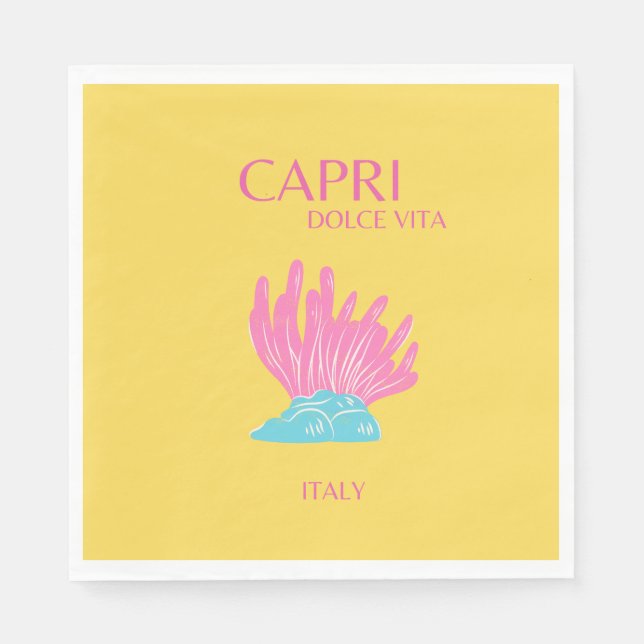 Capri Dolce Vita, Travel Art, Yellow Napkins (Front)
