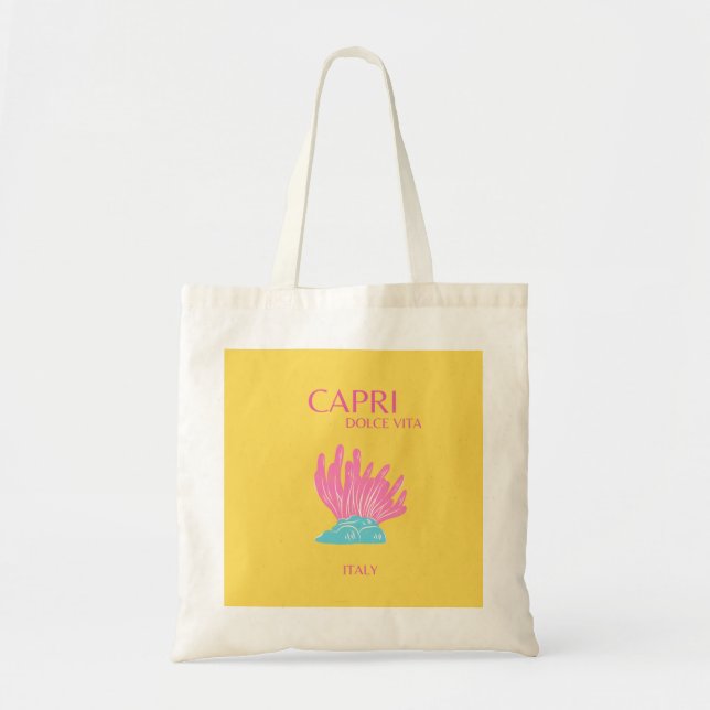 Capri Dolce Vita, Travel Art, Yellow Tote Bag (Front)