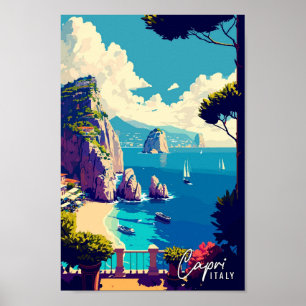 Capri Italy Art vintage travel illustration Poster