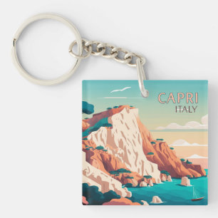 Capri Italy Lemons Mediterranean Island Retro Keychain