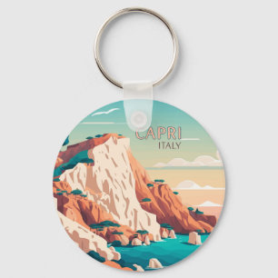 Capri Italy Lemons Mediterranean Island Retro Keychain