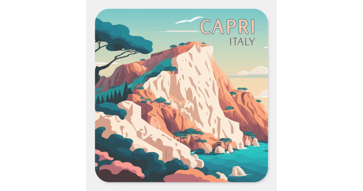 Capri Italy Lemons Mediterranean Island Retro Square Sticker | Zazzle