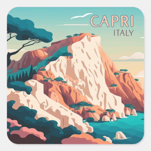 Capri Italy Lemons Mediterranean Island Retro Square Sticker (Front)