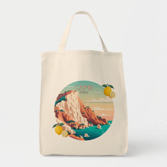 Capri Italy Lemons Mediterranean Island Retro Tote Bag (Front)