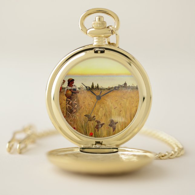 Capri Italy Ocean Woman Birds Field Pocket Watch (Inside)