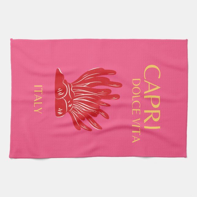 Capri, Italy, Pink Kitchen Towel (Horizontal)