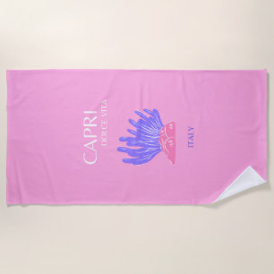 Capri, Italy, Preppy, Pink Beach Towel