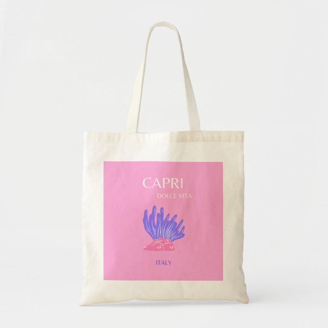 Capri, Italy, Preppy, Pink Tote Bag (Front)