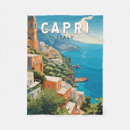 Capri Italy Travel Art Vintage Fleece Blanket