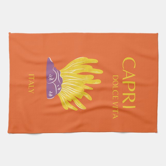 Capri, Italy, Travel, Preppy, Orange Kitchen Towel (Horizontal)