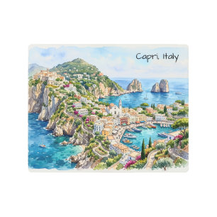 Capri Italy Travel Watercolor Minimalist Travel Metal Print