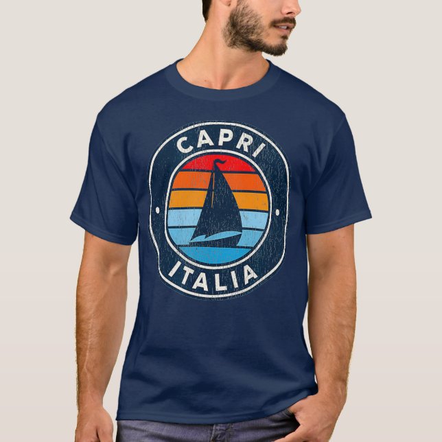 Capri Italy Vintage Sailboat Retro 70s T-Shirt (Front)