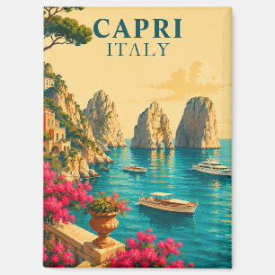 Capri Italy Vintage Travel Faraglioni Sea Stacks Magnet