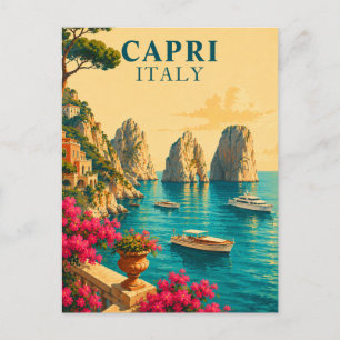 Capri Italy Vintage Travel Faraglioni Sea Stacks Postcard
