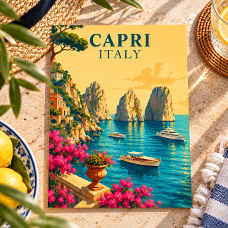 Capri Italy Vintage Travel Faraglioni Sea Stacks Postcard