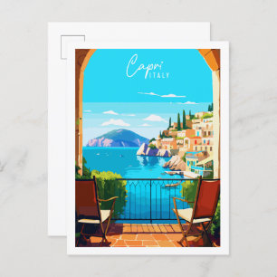 Capri Italy vintage travel illustration Postcard
