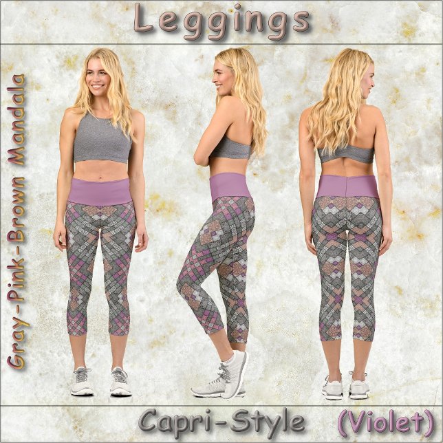 CAPRI LEGGINGS Gray-Pink-Brown Mandala Design (Creator Uploaded)