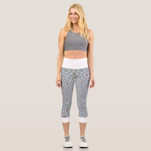 Capri Leggings Grey Abstract White Waist