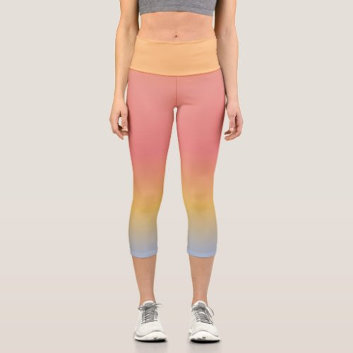 Capri Leggings with Orange Gold and Pink