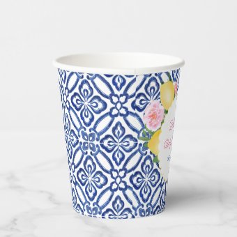 Capri Lemons Blue & White Tiles Baby Shower Party Paper Cups | Zazzle