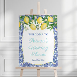 Capri Lemons Cobalt Aqua Wedding Shower Welcome Foam Board