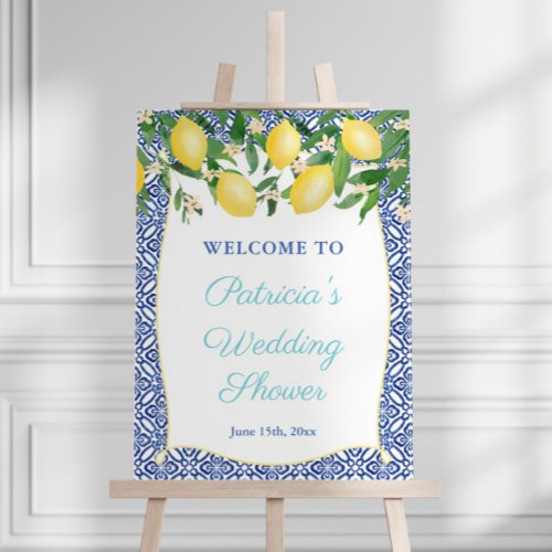 Capri Lemons Cobalt Aqua Wedding Shower Welcome Foam Board