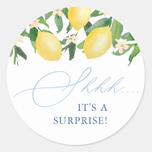 Capri Lemons Light Blue Shh Its A Surprise Party Classic Round Sticker