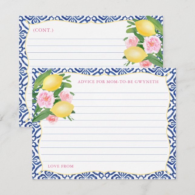 Capri Lemons Pink Floral Advice For Mom-To-Be Card (Front/Back)