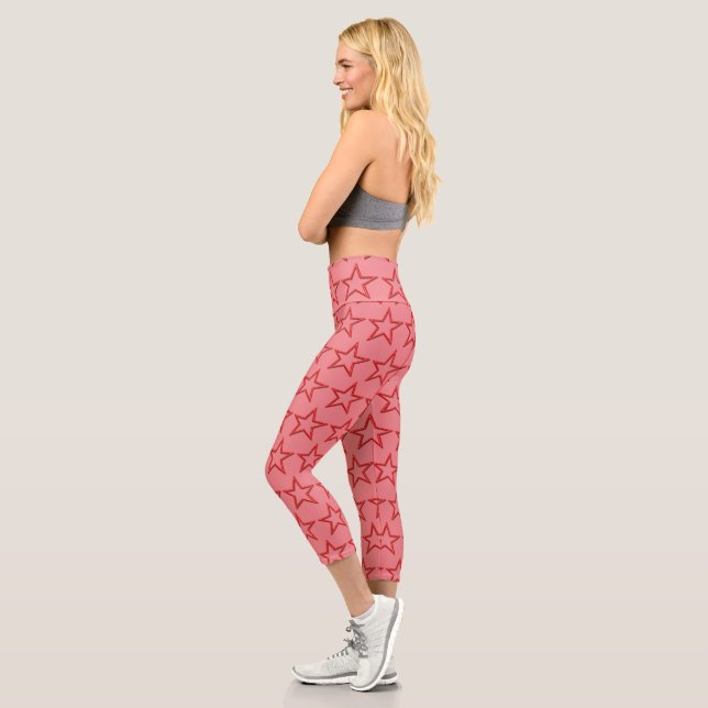 Capri - Red Stars on Pink Leggings (Left)