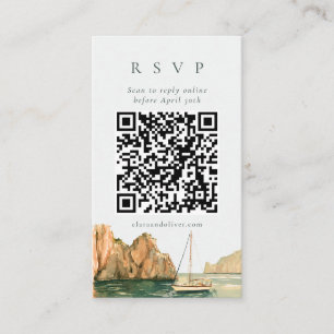Capri Sailboat Cove Watercolor QR Code RSVP Card 